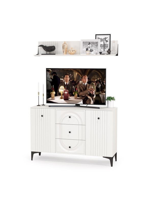 Валенсия Гостиная № 088, цвет ЛДСП белый шагрень/МДФ белый шагрень, ШхГхВ 133,2х38,4х205 см.