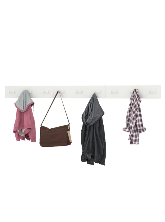 Октава 15.14.02 Вешалка + 15.14.02 Вешалка + 15.14.02 Вешалка, цвет белый шагрень, ШхГхВ 194,1х4,7х15 см.