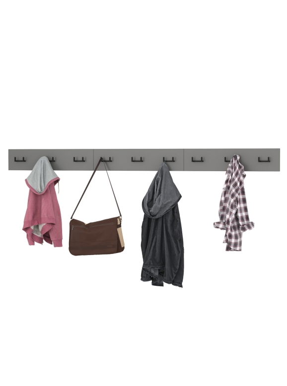 Октава 15.14.02 Вешалка + 15.14.02 Вешалка + 15.14.02 Вешалка, цвет серый графит, ШхГхВ 194,1х4,7х15 см.