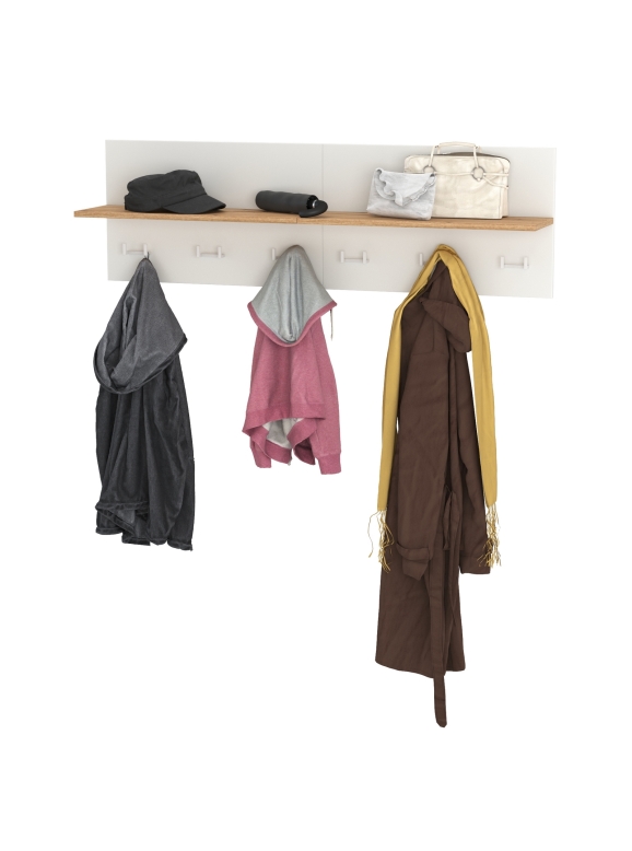 Октава 15.14.01 Вешалка + 15.14.01 Вешалка, цвет белый шагрень/дуб крафт золотой, ШхГхВ 129,4х23,6х40 см.