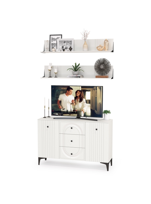 Валенсия Гостиная № 089, цвет ЛДСП белый шагрень/МДФ белый шагрень, ШхГхВ 133,2х38,4х225 см.