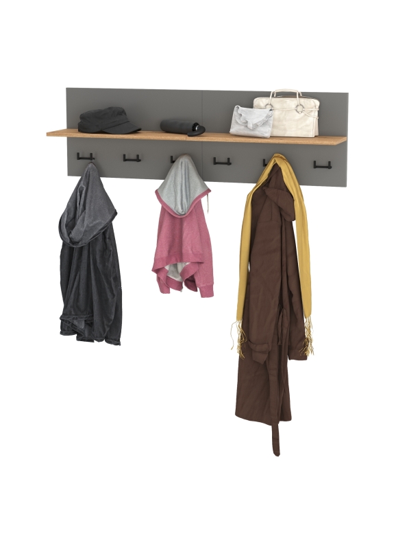 Октава 15.14.01 Вешалка + 15.14.01 Вешалка, цвет серый графит/дуб крафт золотой, ШхГхВ 129,4х23,6х40 см.