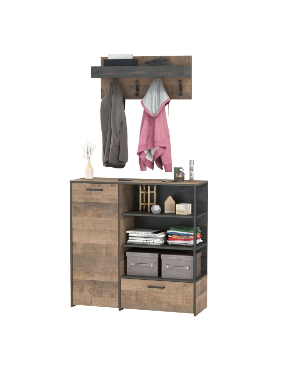Трувор 13.307.01 Комод + 15.04 Вешалка, цвет дуб гранж песочный/интра, ШхГхВ 109х36,9х195 см., универсальная сборка