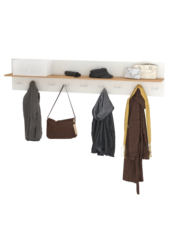 Октава 15.14.01 Вешалка + 15.14.01 Вешалка + 15.14.01 Вешалка, цвет белый шагрень/дуб крафт золотой, ШхГхВ 194,1х23,6х40 см.