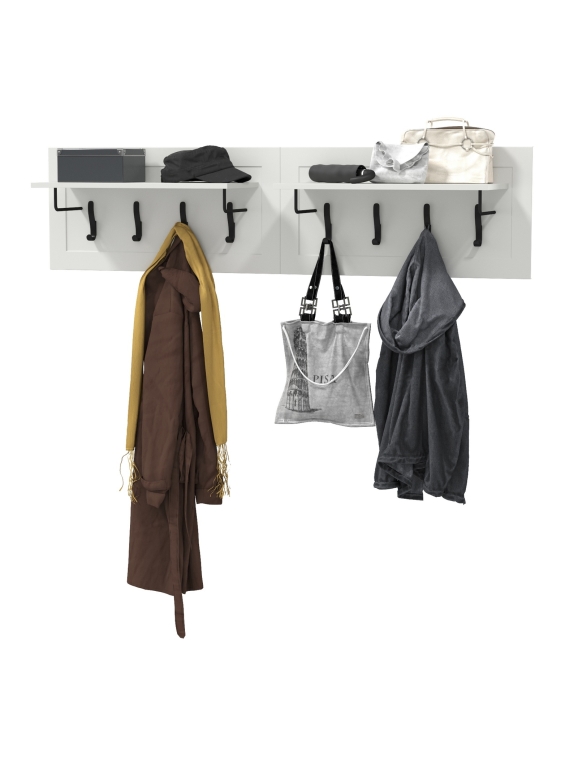 Остин 15.12 Вешалка + 15.12 Вешалка, цвет белый шагрень, ШхГхВ 159,4х29,6х39,7 см.