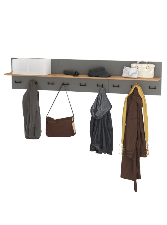 Октава 15.14.01 Вешалка + 15.14.01 Вешалка + 15.14.01 Вешалка, цвет серый графит/дуб крафт золотой, ШхГхВ 194,1х23,6х40 см.