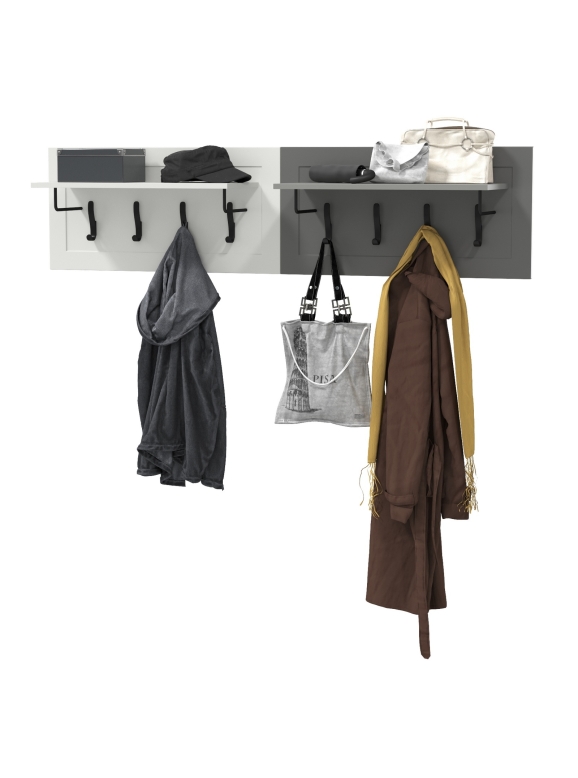 Остин 15.12 Вешалка + 15.12 Вешалка, цвет белый шагрень/серый графит, ШхГхВ 159,4х29,6х39,7 см., универсальная сборка
