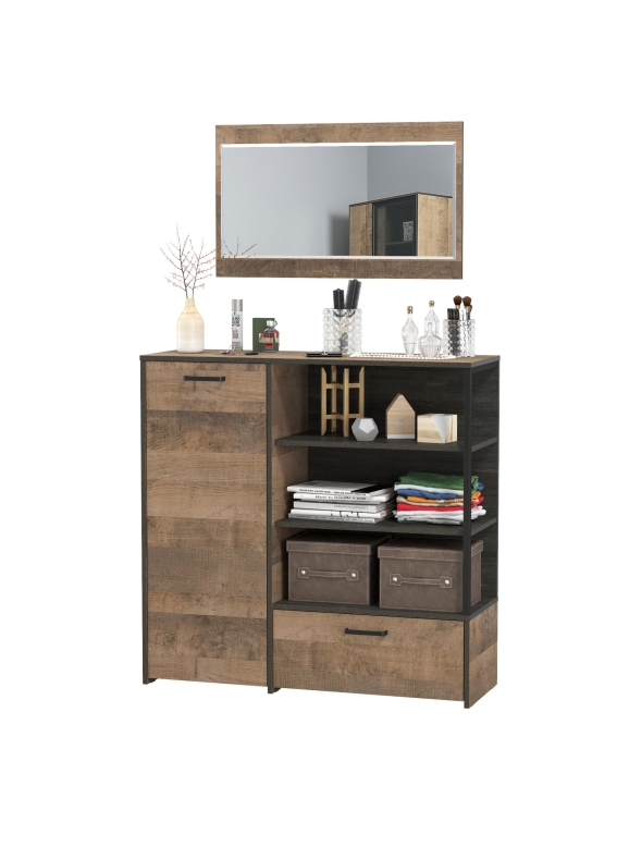 Трувор 13.307.01 Комод + 15.30 Зеркало, цвет дуб гранж песочный/интра, ШхГхВ 109х36,9х195 см., универсальная сборка