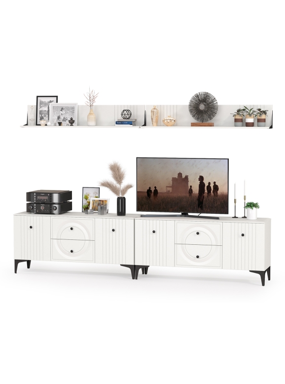 Валенсия Гостиная № 052, цвет ЛДСП белый шагрень/МДФ белый шагрень, ШхГхВ 266,2х38,3х180 см.