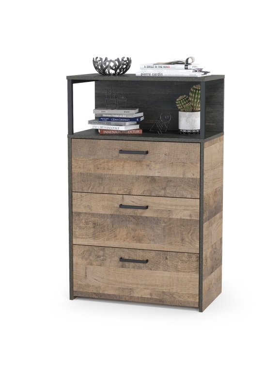 Трувор 13.307.02 Комод с ящиками, цвет дуб гранж песочный/интра, ШхГхВ 66х37х106,9 см.