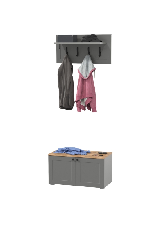 Остин 13.257 Тумба + 15.12 Вешалка, цвет серый графит/дуб крафт золотой, ШхГхВ 80х41,9х210 см.