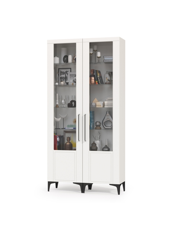 Валенсия Гостиная № 129, цвет ЛДСП белый шагрень/МДФ белый шагрень, ШхГхВ 110х38,1х225,2 см.