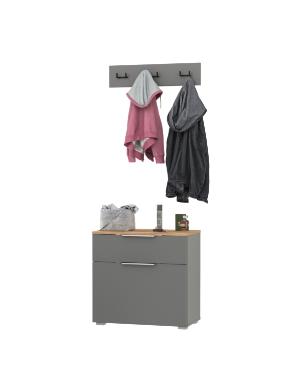 Октава 16.127 Тумба для обуви + 15.14.02 Вешалка, цвет серый графит/дуб крафт золотой/фасады МДФ серый графит, ШхГхВ 64,9х35,4х180 см.