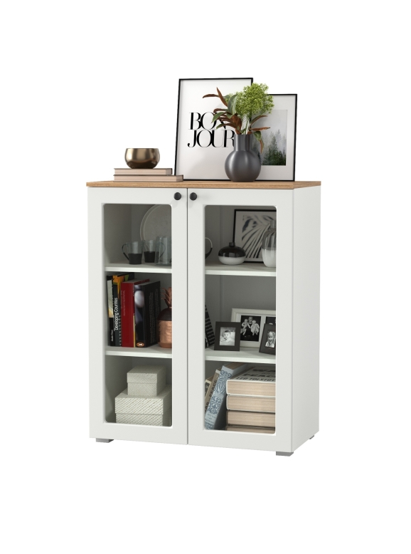 Остин 16.394.01 Шкаф-витрина(тумба), цвет белый шагрень/дуб крафт золотой, ШхГхВ 80х41,9х99,3 см.