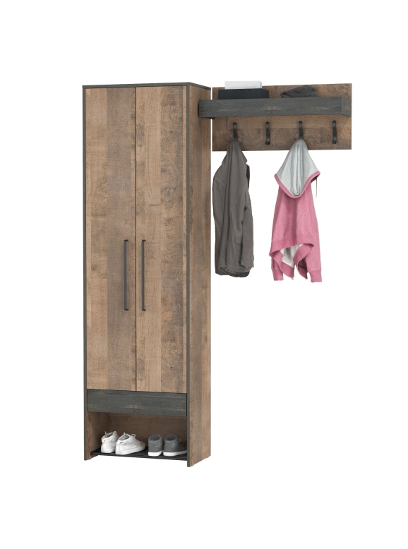 Трувор 13.328.02 Шкаф для одежды + 15.04 Вешалка, цвет дуб гранж песочный/интра, ШхГхВ 143,2х37х210 см., универсальная сборка