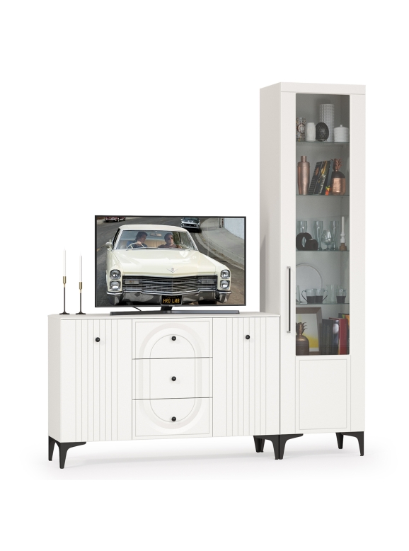 Валенсия Гостиная № 092, цвет ЛДСП белый шагрень/МДФ белый шагрень, ШхГхВ 188,2х38,4х225,2 см., универсальная сборка