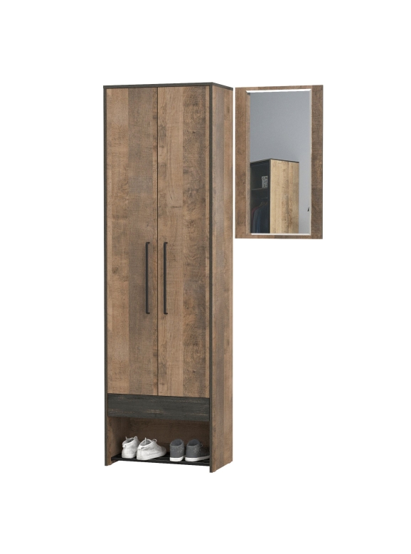 Трувор 13.328.02 Шкаф для одежды + 15.30 Зеркало, цвет дуб гранж песочный/интра, ШхГхВ 113,2х37х210 см., универсальная сборка