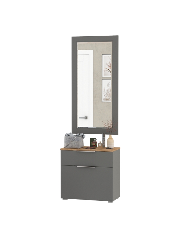 Октава Прихожая 38, цвет серый графит/дуб крафт золотой/фасады МДФ серый графит, ШхГхВ 64,9х35,4х197 см.