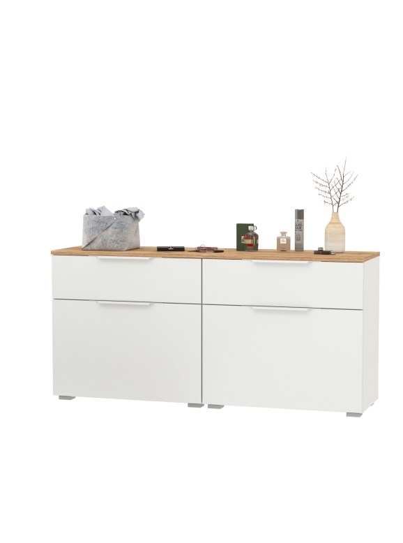 Октава 16.127 Тумба для обуви + 16.127 Тумба для обуви, цвет белый шагрень/дуб крафт золотой/фасады МДФ белый шагрень, ШхГхВ 129,8х35,4х62,2 см.