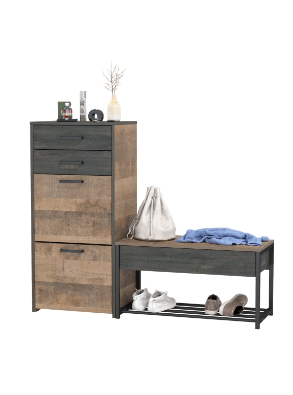 Трувор 13.241.03 Тумба для обуви + 13.241.06 Тумба для обуви, цвет дуб гранж песочный/интра, ШхГхВ 130х37х106,9 см., универсальная сборка