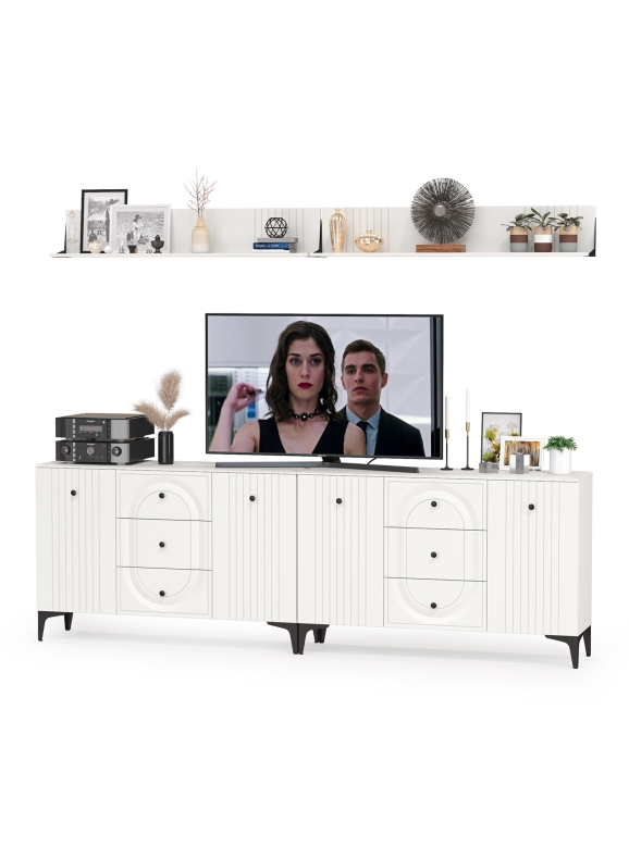 Валенсия Гостиная № 090, цвет ЛДСП белый шагрень/МДФ белый шагрень, ШхГхВ 266,3х38,4х205 см.