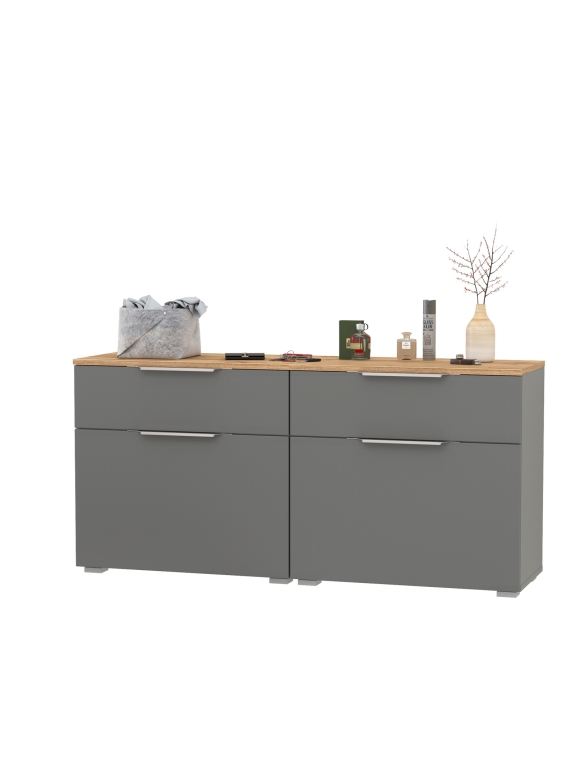 Октава 16.127 Тумба для обуви + 16.127 Тумба для обуви, цвет серый графит/дуб крафт золотой/фасады МДФ серый графит, ШхГхВ 129,8х35,4х62,2 см.