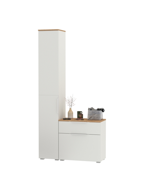 Октава Прихожая 13, цвет белый шагрень/дуб крафт золотой/фасады МДФ белый шагрень, ШхГхВ 97,1х35,4х197,6 см., универсальная сборка