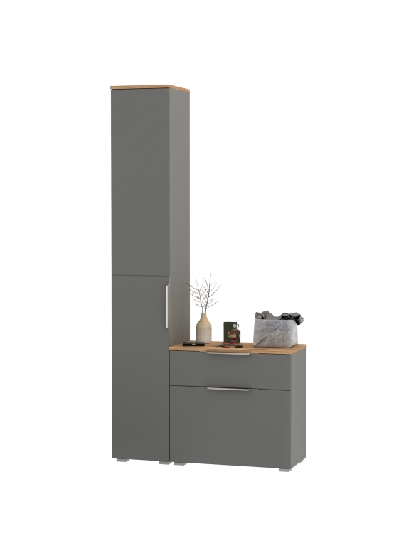 Октава Прихожая 13, цвет серый графит/дуб крафт золотой/фасады МДФ серый графит, ШхГхВ 97,1х35,4х197,6 см., универсальная сборка