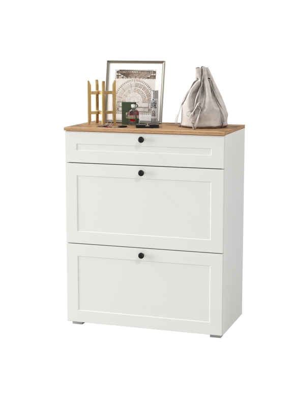 Остин 16.121 Тумба для обуви, цвет белый шагрень/дуб крафт золотой, ШхГхВ 80х41,6х99,3 см.