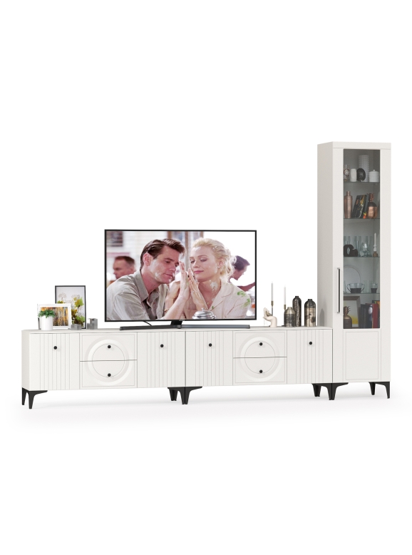 Валенсия Гостиная № 079, цвет ЛДСП белый шагрень/МДФ белый шагрень, ШхГхВ 321,2х38,3х225,2 см., универсальная сборка