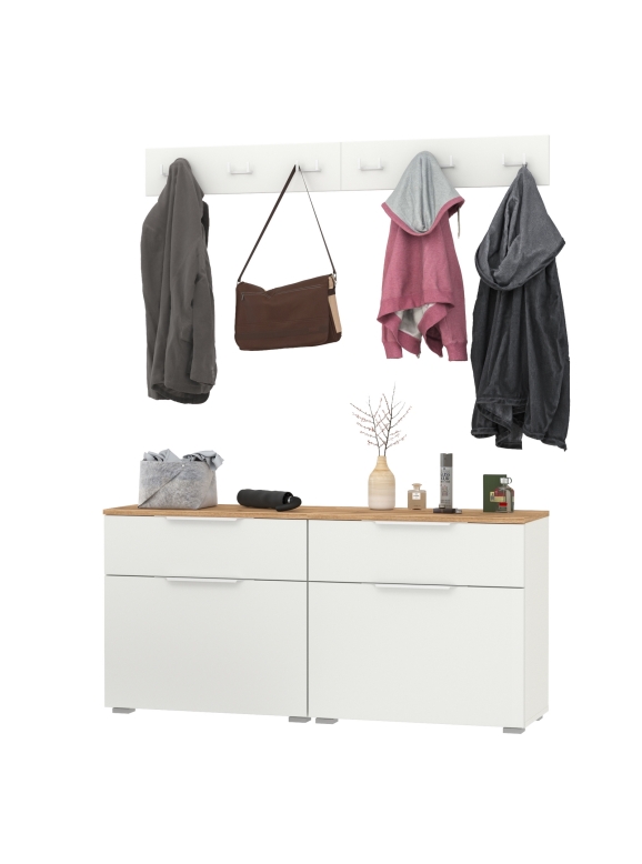 Октава Прихожая 05, цвет белый шагрень/дуб крафт золотой/фасады МДФ белый шагрень, ШхГхВ 129,8х35,4х180 см.