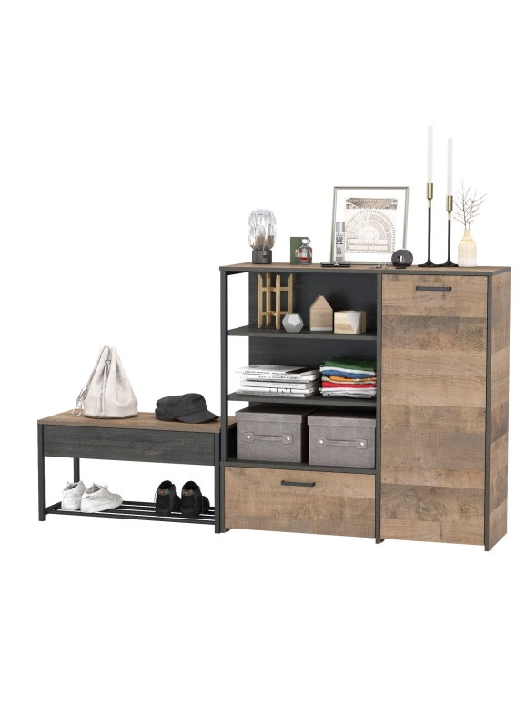 Трувор 13.241.03 Тумба для обуви + 13.307.01 Комод, цвет дуб гранж песочный/интра, ШхГхВ 189х36,9х106,9 см., универсальная сборка