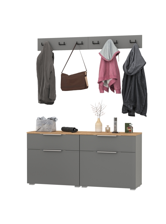 Октава Прихожая 05, цвет серый графит/дуб крафт золотой/фасады МДФ серый графит, ШхГхВ 129,8х35,4х180 см.