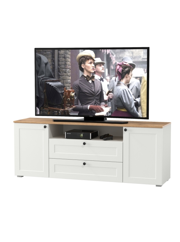 Остин 16.47 Тумба под ТВ, цвет белый шагрень/дуб крафт золотой, ШхГхВ 160х41,9х60,8 см.