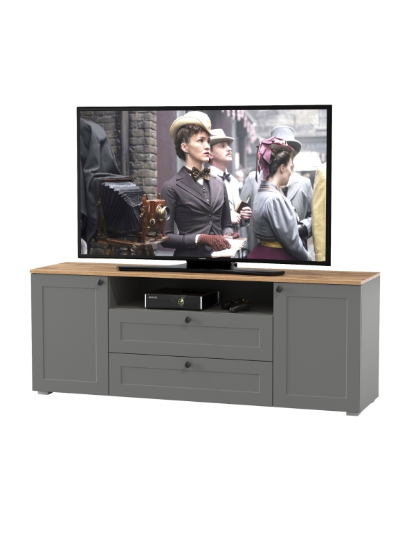 Остин 16.47 Тумба под ТВ, цвет серый графит/дуб крафт золотой, ШхГхВ 160х41,9х60,8 см.