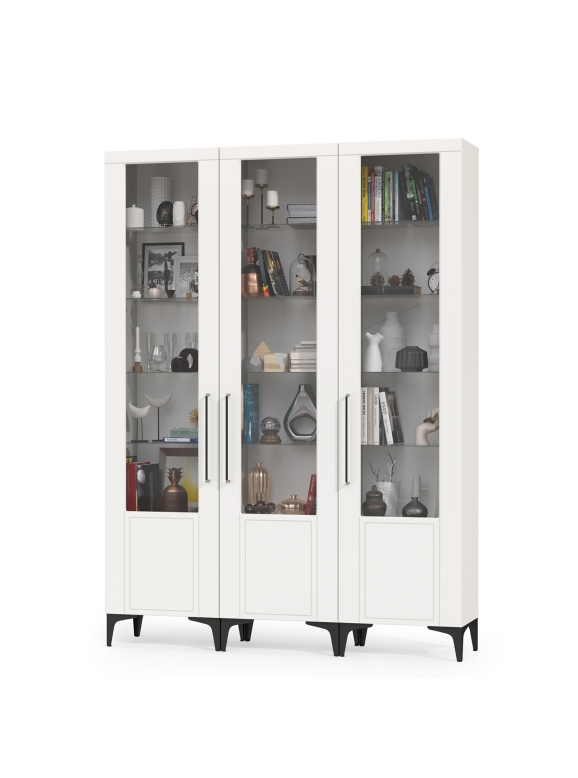 Валенсия Гостиная № 130, цвет ЛДСП белый шагрень/МДФ белый шагрень, ШхГхВ 165х38,1х225,2 см., универсальная сборка