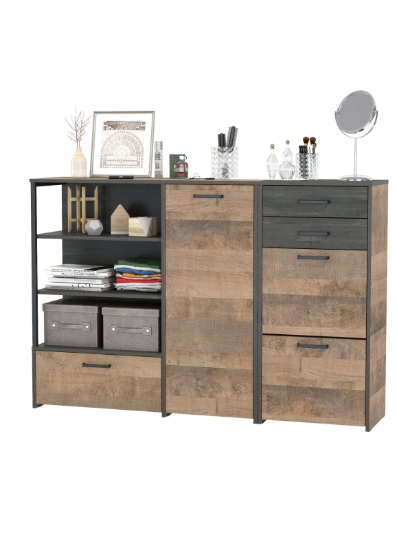 Трувор 13.241.06 Тумба для обуви + 13.307.01 Комод, цвет дуб гранж песочный/интра, ШхГхВ 159х37х106,9 см., универсальная сборка