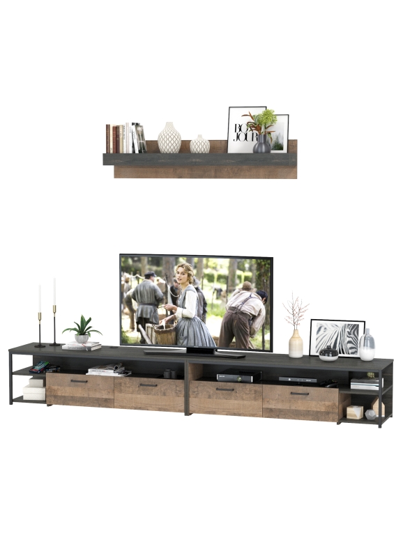 КР100 Трувор 13.70 Тумба под ТВ + 13.70 Тумба под ТВ + 15.60 Полка, цвет дуб гранж песочный/интра, ШхГхВ 299,6х45,4х195 см., универсальная сборка