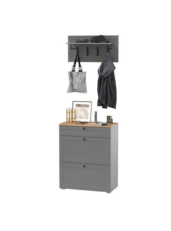 Остин 16.121 Тумба для обуви + 15.12 Вешалка, цвет серый графит/дуб крафт золотой, ШхГхВ 80х41,6х210 см.