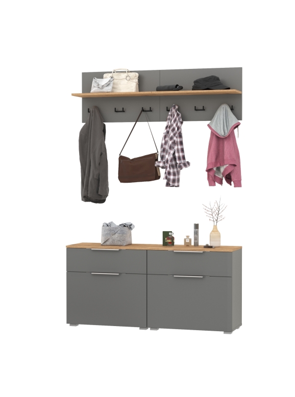 Октава Прихожая 03, цвет серый графит/дуб крафт золотой/фасады МДФ серый графит, ШхГхВ 129,8х35,4х197 см.