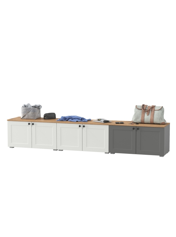 Остин 13.257 Тумба + 13.257 Тумба + 13.257 Тумба, цвет белый шагрень/серый графит/дуб крафт золотой, ШхГхВ 240х41,9х43,7 см., универсальная сборка