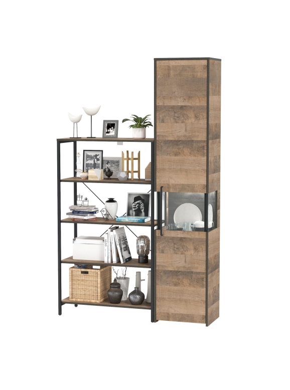 КР100 Трувор 13.151.01 Стеллаж + 13.205 Шкаф-пенал с витриной, цвет дуб гранж песочный/интра, ШхГхВ 127,6х37х210 см., универсальная сборка