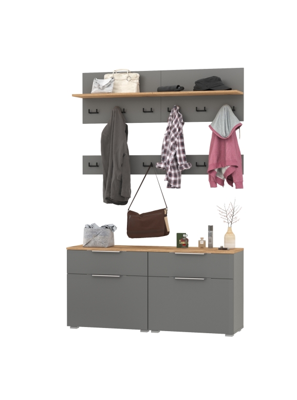 Октава Прихожая 07, цвет серый графит/дуб крафт золотой/фасады МДФ серый графит, ШхГхВ 129,8х35,4х197 см.