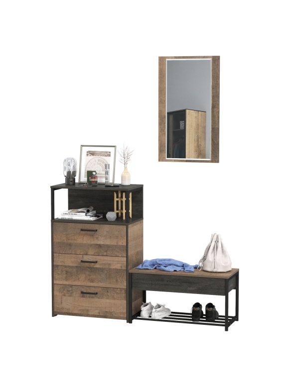 Трувор Прихожая 196, цвет дуб гранж песочный/интра, ШхГхВ 146х37х195 см., универсальная сборка