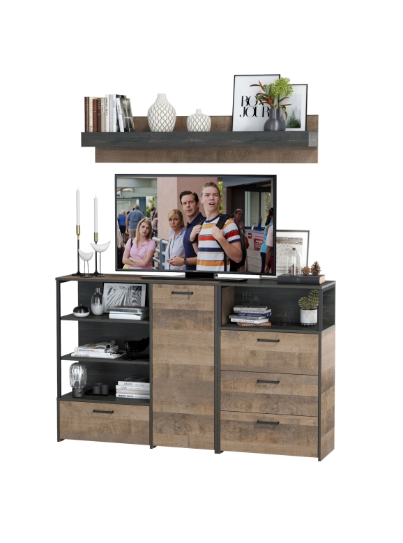 КР100 Трувор Гостиная 004, цвет дуб гранж песочный/интра, ШхГхВ 175х37х195 см., универсальная сборка