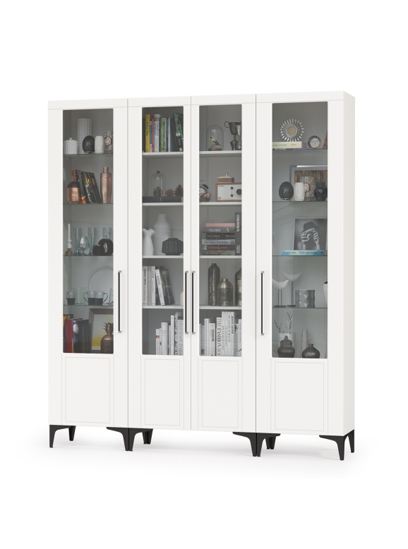 Валенсия Гостиная № 072, цвет ЛДСП белый шагрень/МДФ белый шагрень, ШхГхВ 194,1х38,1х225,2 см.