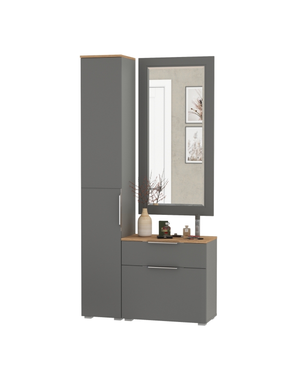 Октава Прихожая 42, цвет серый графит/дуб крафт золотой/фасады МДФ серый графит, ШхГхВ 97,1х35,4х197,6 см., универсальная сборка