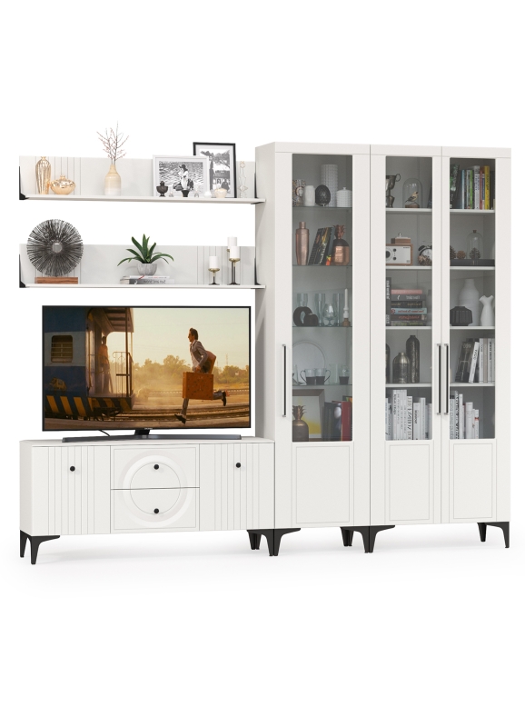 Валенсия Гостиная № 078, цвет ЛДСП белый шагрень/МДФ белый шагрень, ШхГхВ 272,2х38,3х225,2 см., универсальная сборка