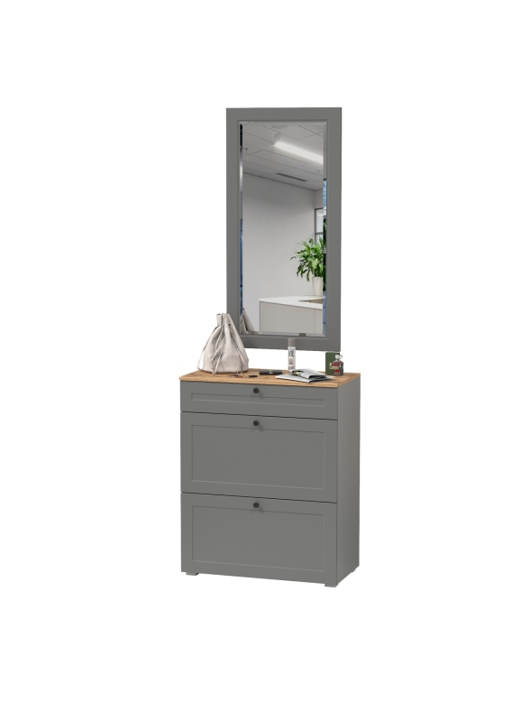 Остин 16.121 Тумба для обуви + 17.03 Зеркало, цвет серый графит/дуб крафт золотой, ШхГхВ 80х41,6х229 см.