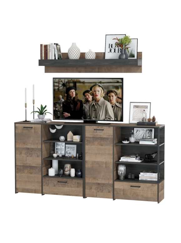 КР100 Трувор Гостиная 001, цвет дуб гранж песочный/интра, ШхГхВ 218х36,9х195 см., универсальная сборка